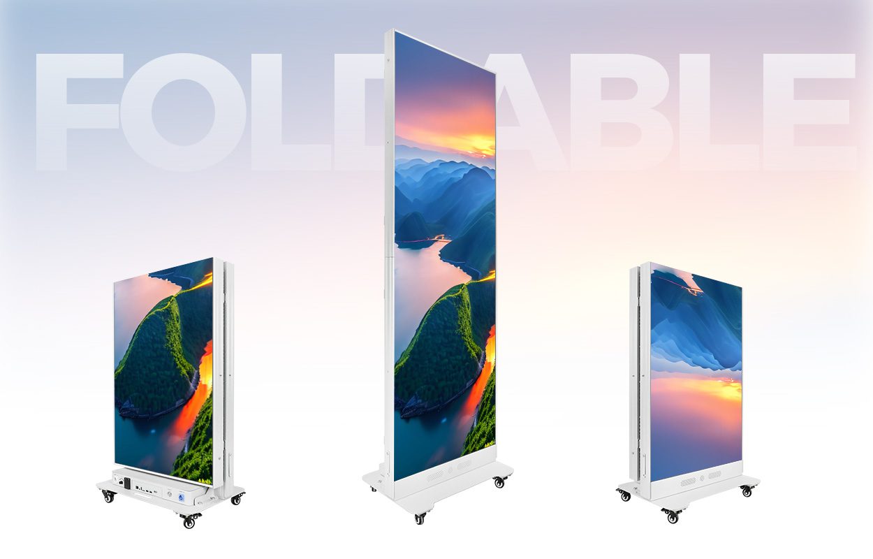 EA1920iP5 Indoor LED Poster Display 1 - LED Display Price - LED Display Price EA1920iP5 foldable LED poster display in full-height and folded configurations