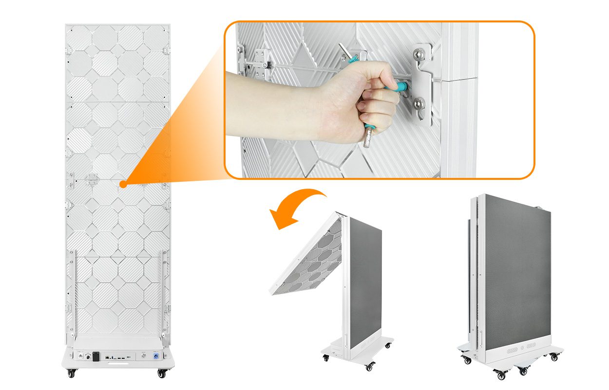 EA1920iP5 Indoor LED Poster Display 2 - LED Display Price - LED Display Price Dual-sided folding design and hinge release on the EA1920iP5 LED poster