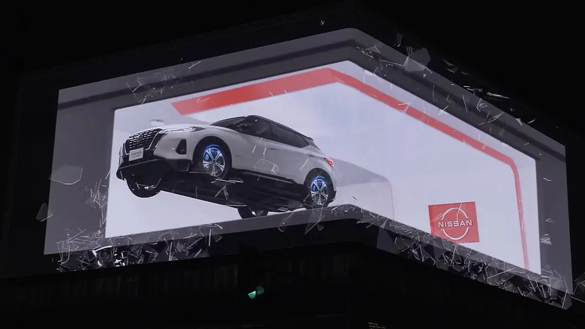 3D билборд на Nissan LED филмов екран в стаята