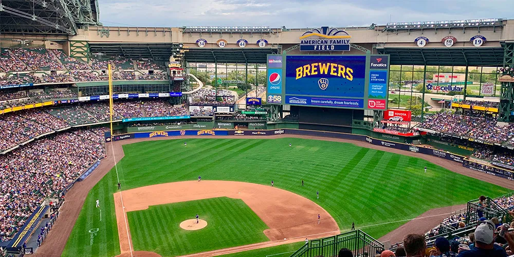Outdoor stadium LED screen installed above the field